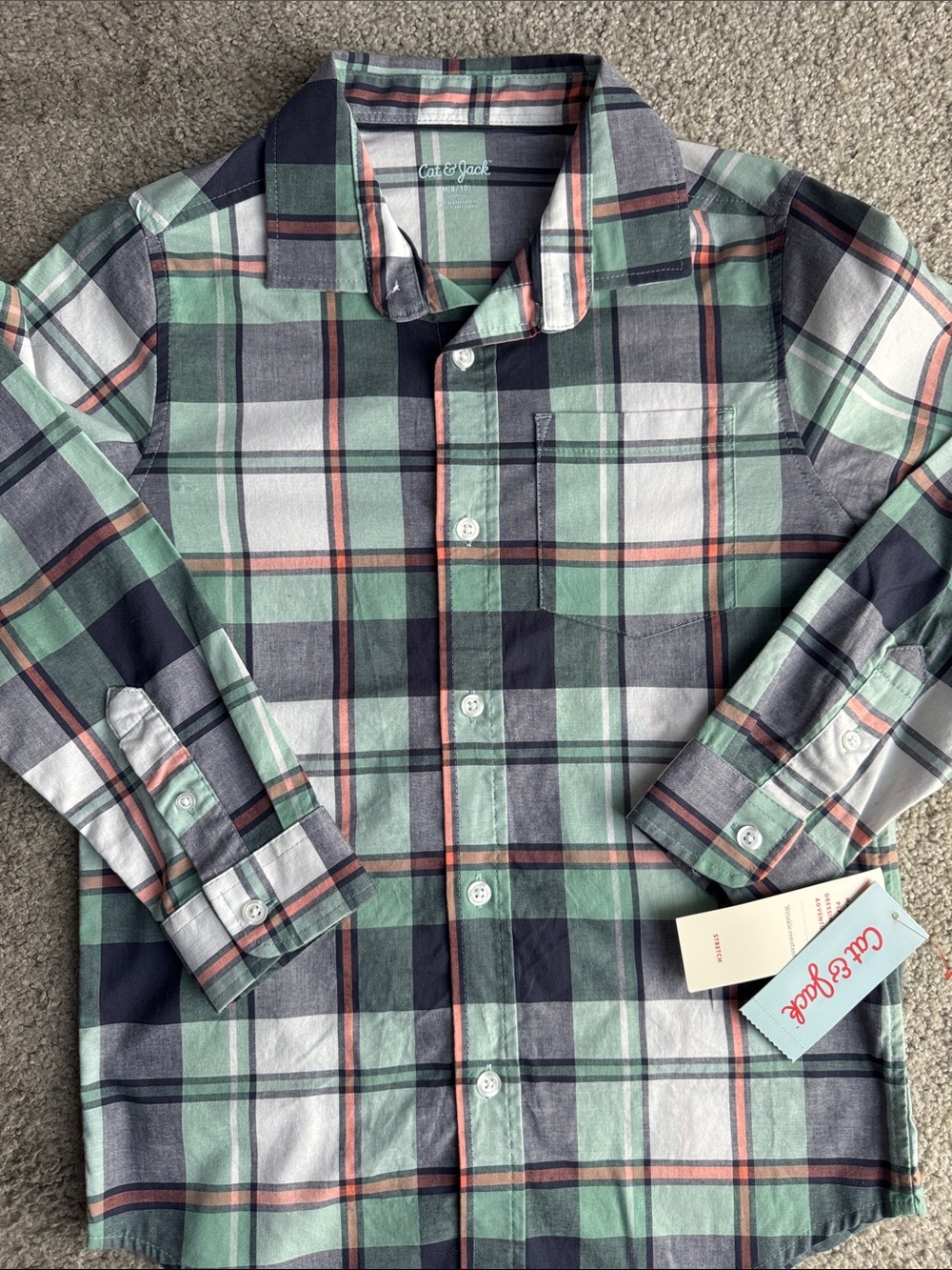 Cat & Jack Mint Green and Navy Plaid Button-Down Shirt